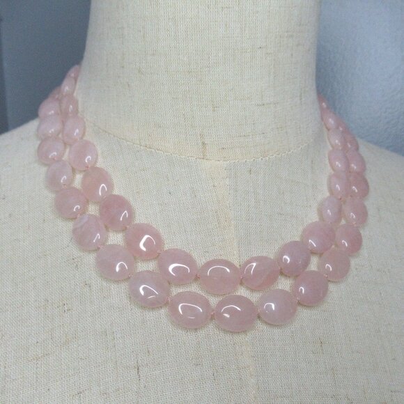 Rose Quartz oval bead necklace - Picture 2 of 11